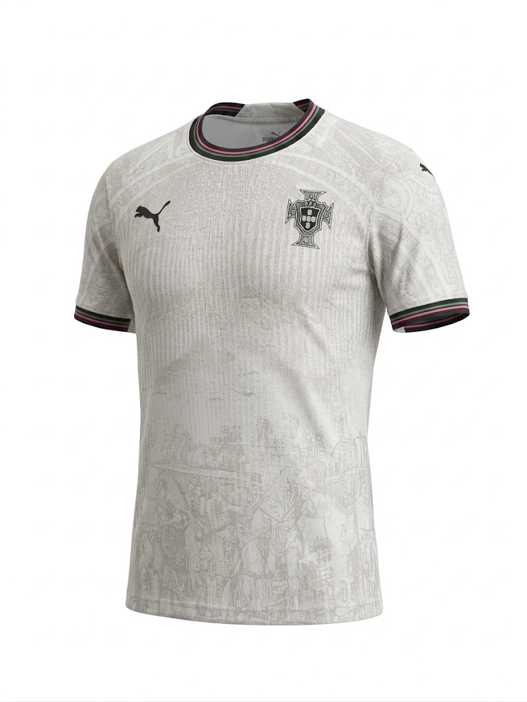 97493a212be82ecb4e75d7c904d96182 Portugal 25/26 Special Edition Football Shirt - Stone Grey Heritage Graphic - Image 1