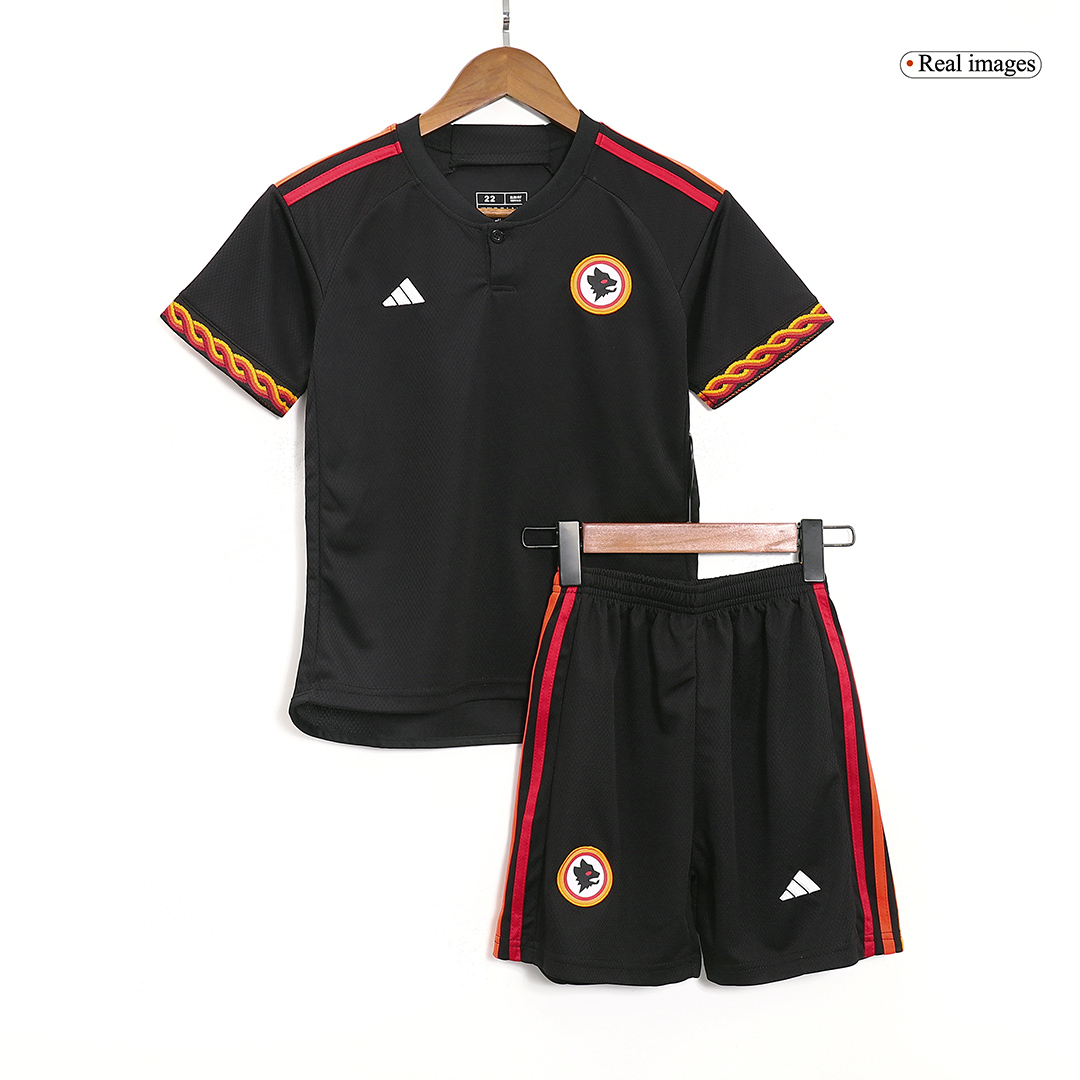 d929099e5f62f09842fc94246264d683.jpg Roma Third Away Kids Soccer Jerseys Kit 2023/24 - Image 1