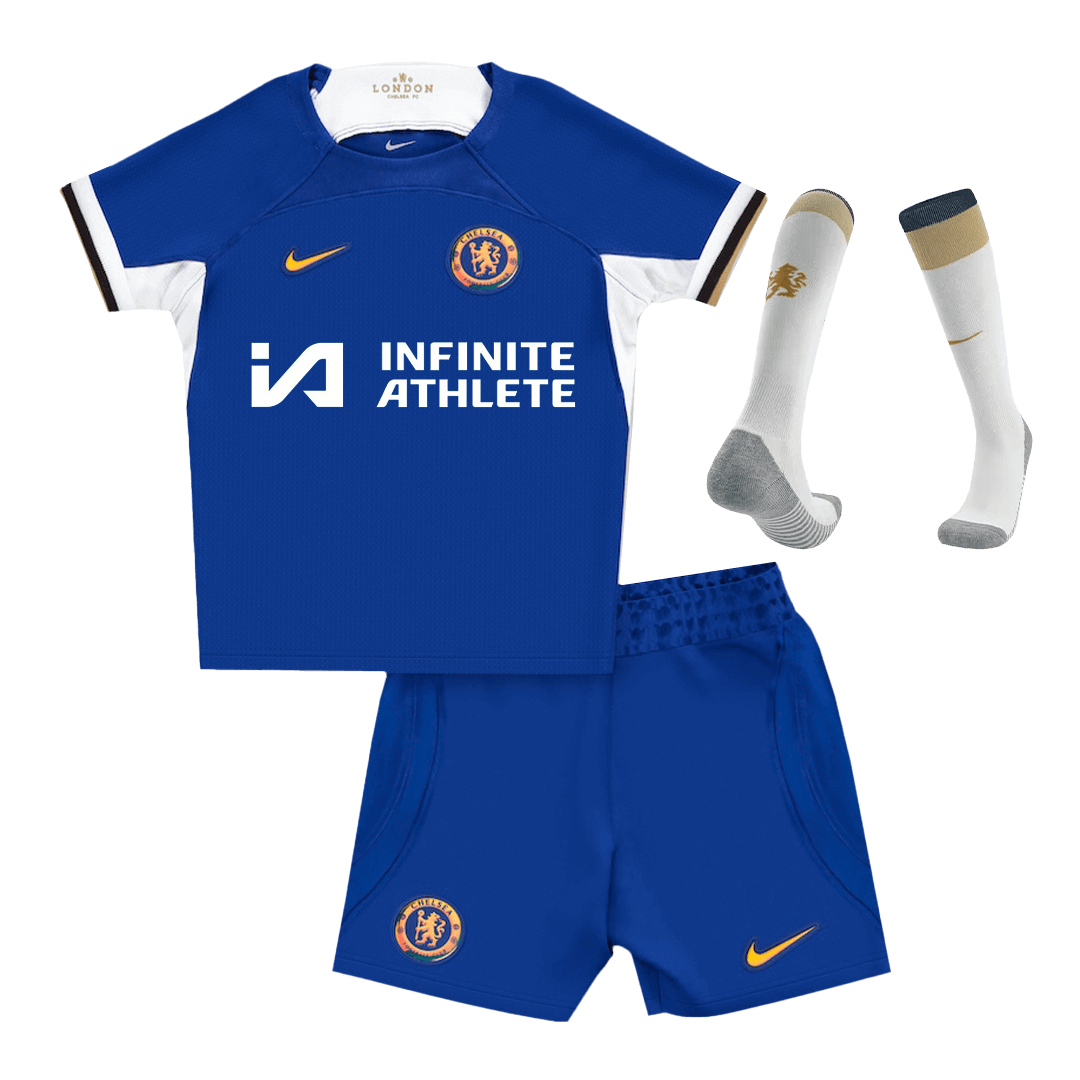 fcb636afc94d01dfb979076b27f700ef.png Chelsea Home Kids Soccer Jerseys Full Kit 2023/24 - Image 1